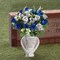 2 Pcs Artificial Cemetery Flowers with Vase – Blue & White Silk Roses, Memorial Grave Flowers for Outdoor Headstones, Cemetery Flower Arrangements
